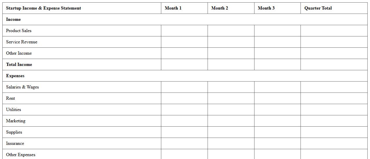 Startup Income & Expense Statement Excel