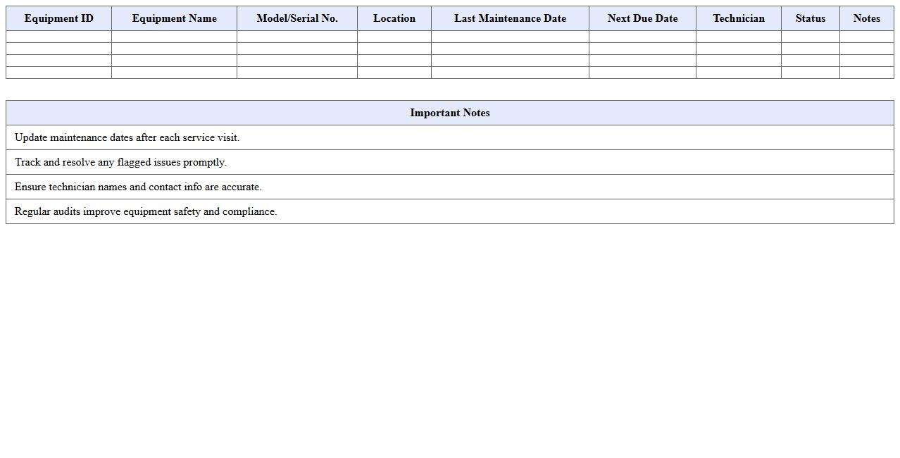 Surgical Equipment Maintenance Tracking Excel Template