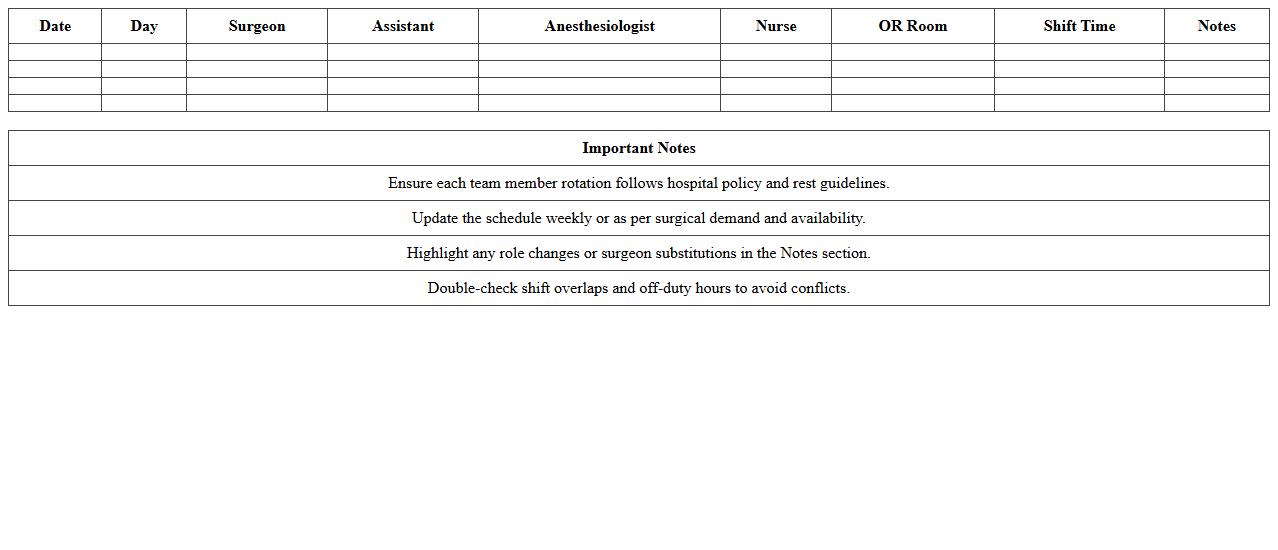 Surgical Team Rotation Excel Scheduler