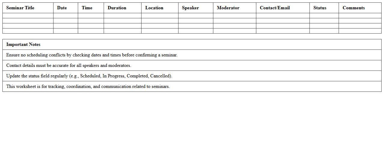 Technology Seminar Scheduling Excel Worksheet