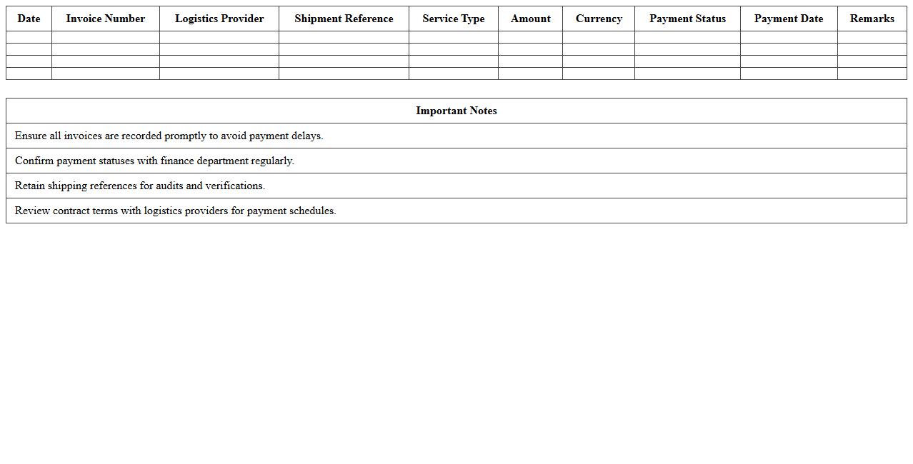 Third-Party Logistics Payment Tracker Excel