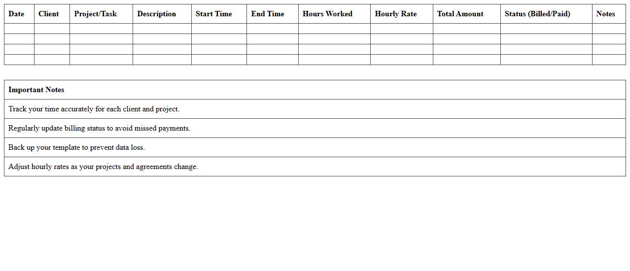 Time Tracking and Billing Excel Template for Freelancers