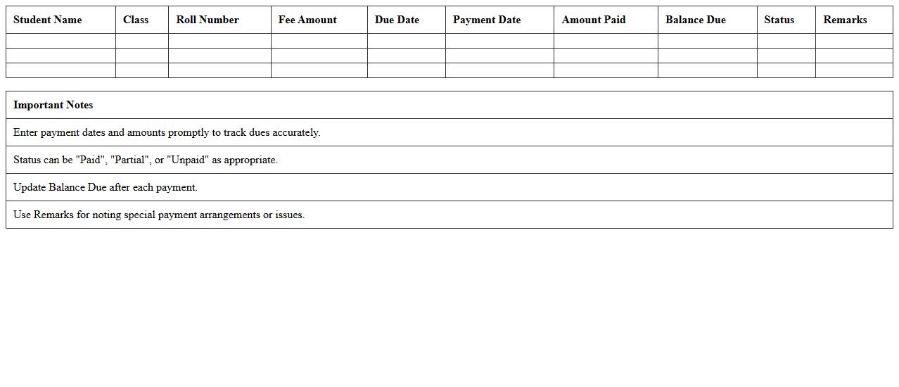 Tuition Fee Collection Tracker Excel Template