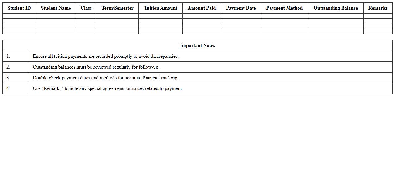 Tuition Payment Management Excel Sheet