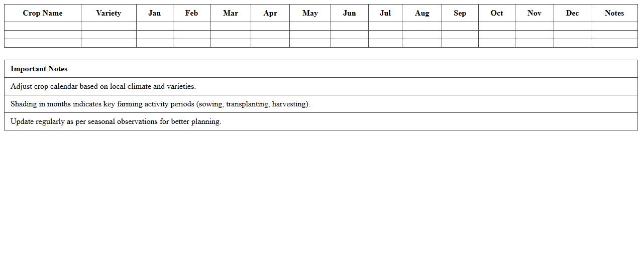 Vegetable Multi-Crop Seasonal Calendar Excel Spreadsheet