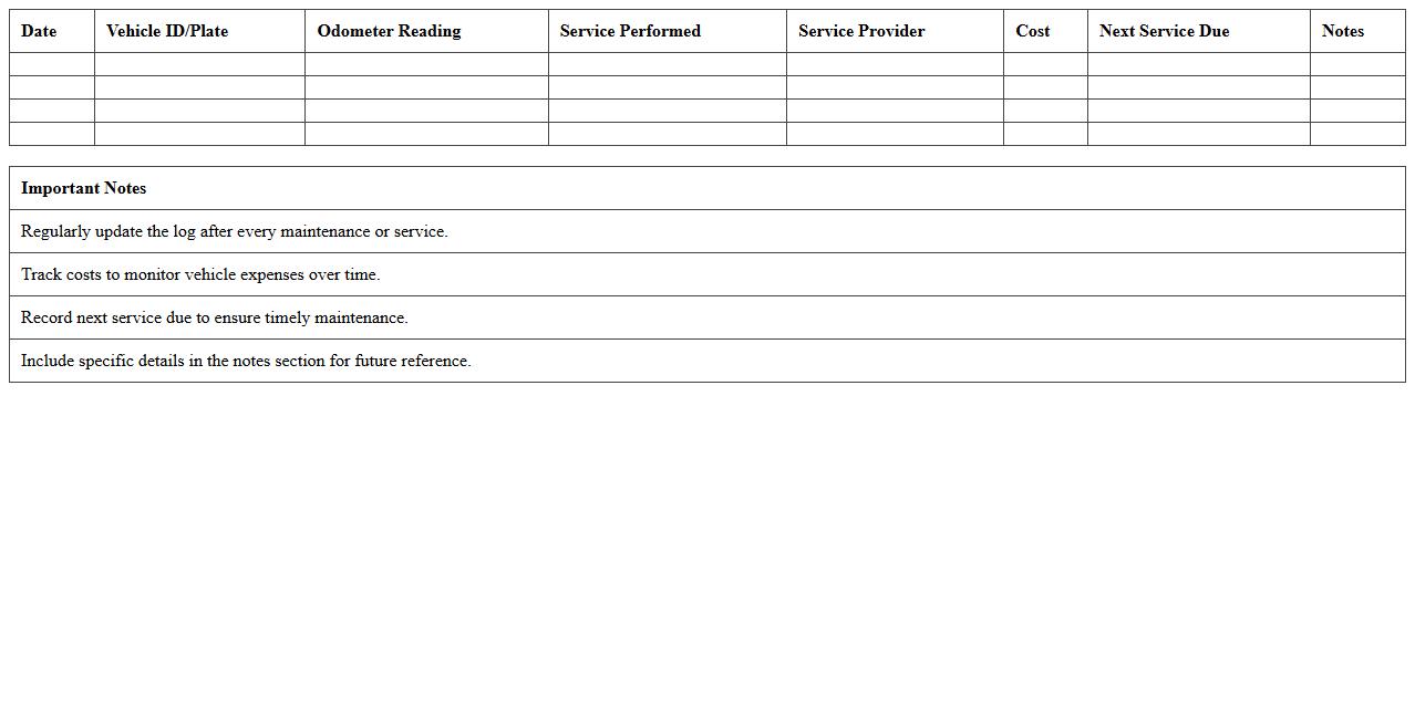 Vehicle Maintenance Log Excel Template