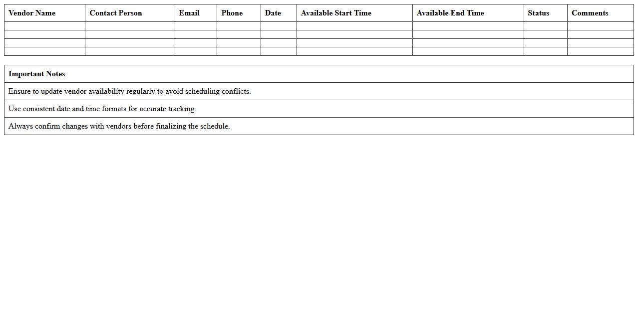 Vendor Availability Scheduling Template