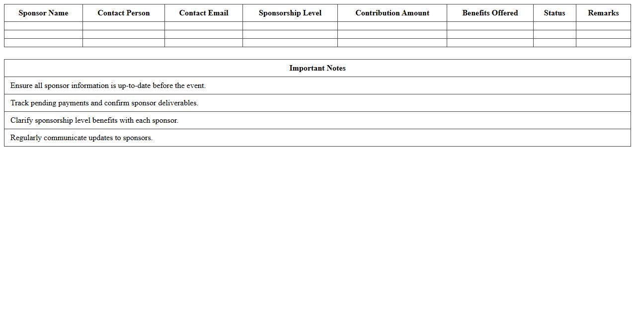 Virtual Event Sponsorship Tracker Excel
