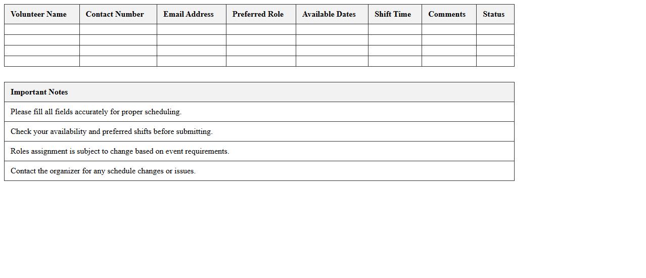 Volunteer Sign-Up and Scheduling Sheet