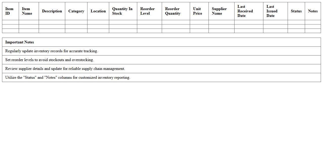 Warehouse Inventory Tracking Excel Template