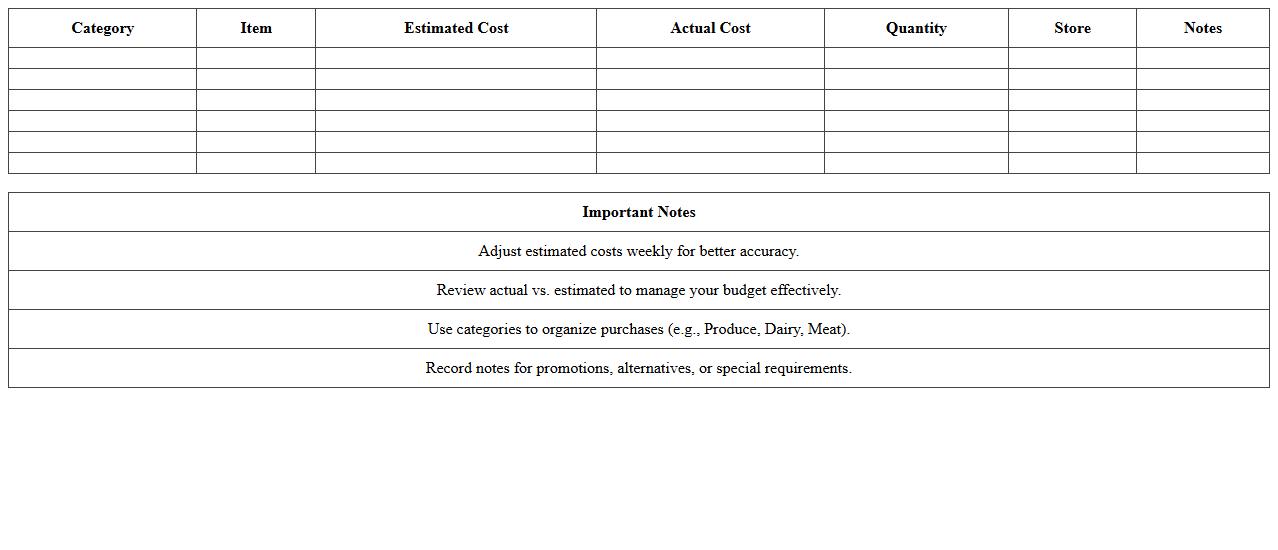 Weekly Grocery Budget Planner Template