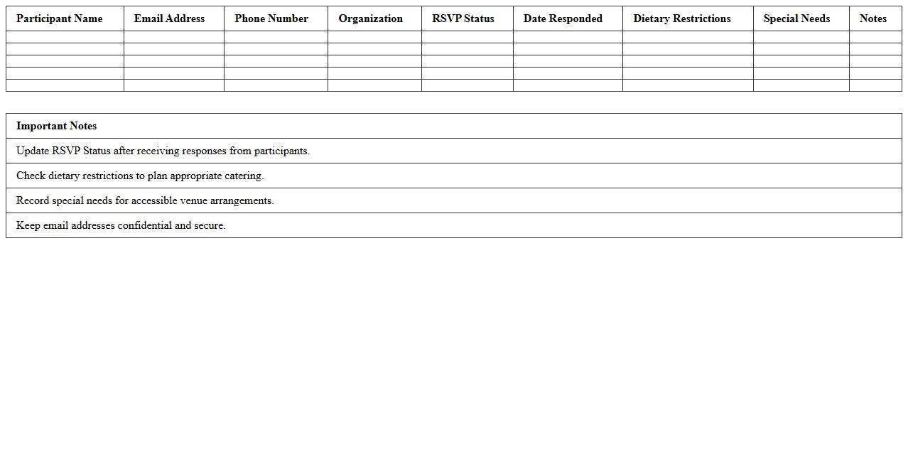 Workshop Participant RSVP Excel Tracker