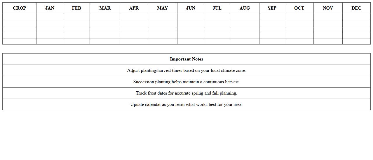 Year-Round Harvest Planning Excel Calendar