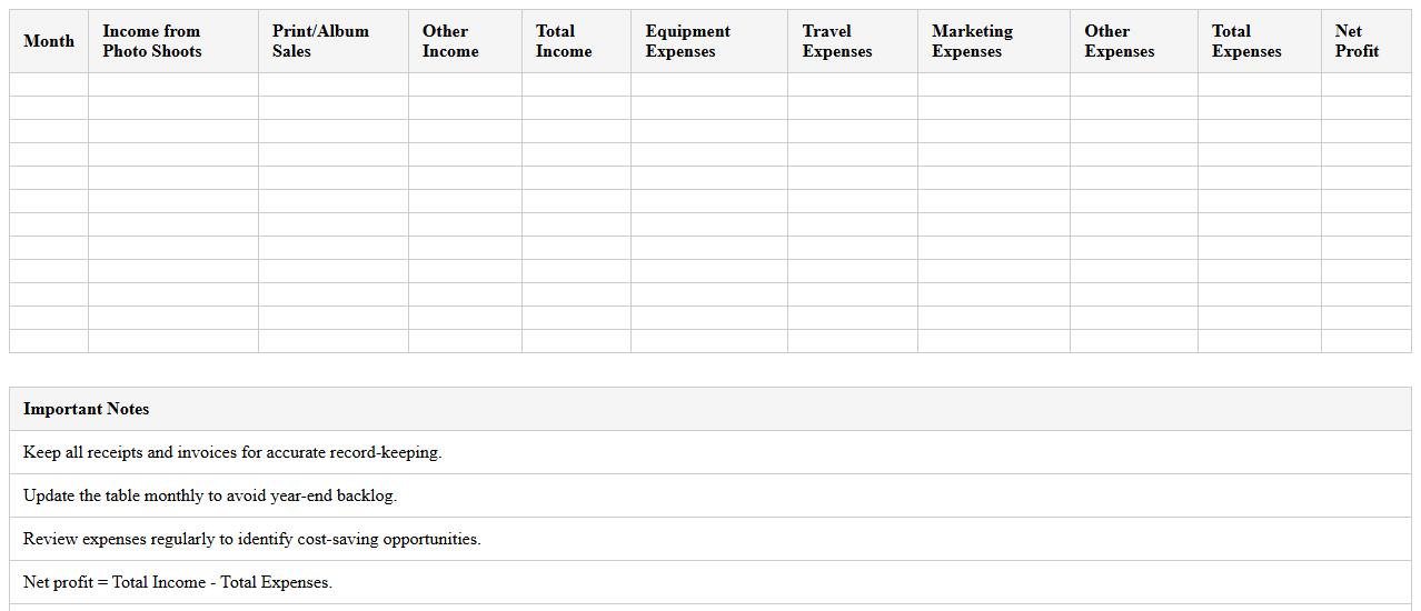 Yearly Financial Summary Template for Photographers