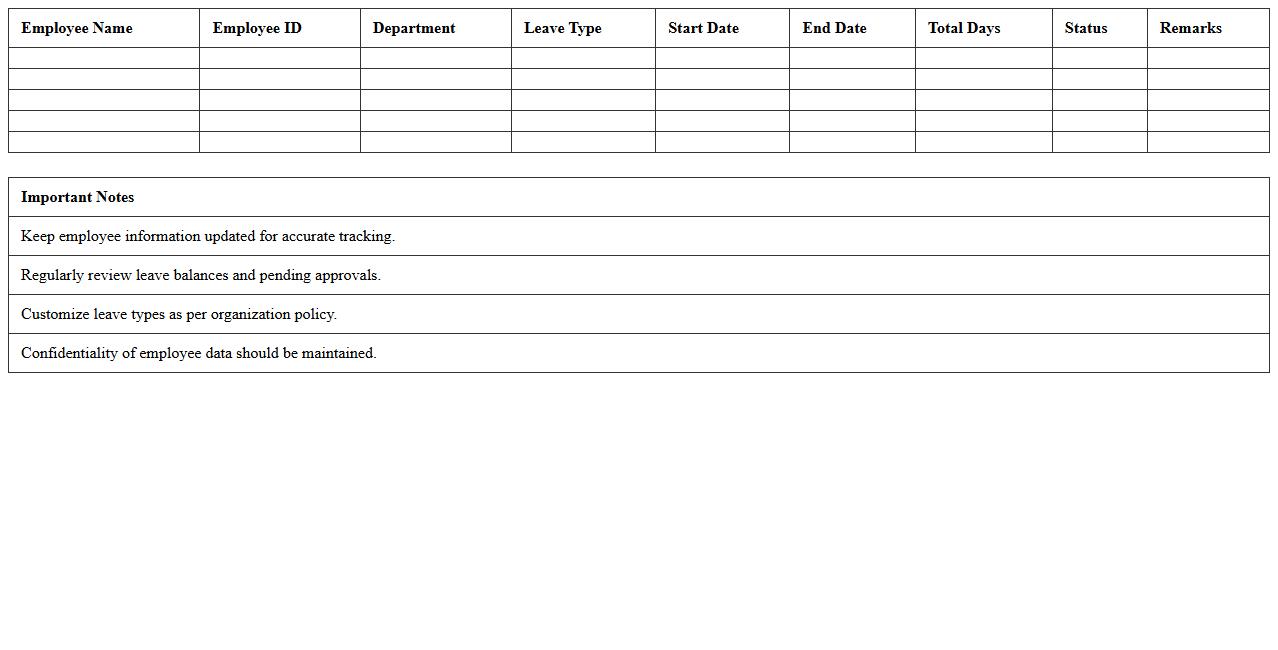 Absence and Leave Tracker Excel Template