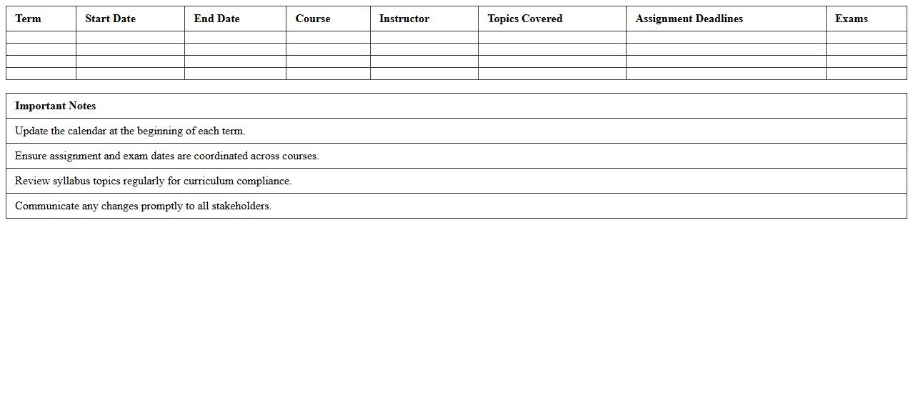 Academic Calendar & Syllabus Overview Excel