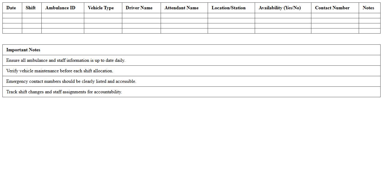 Ambulance and Transport Resource Allocation Excel Template