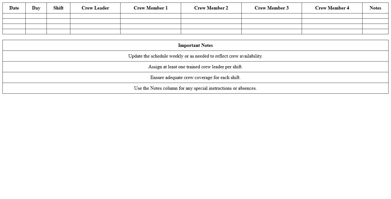 Assembly Line Crew Shift Scheduler Sheet
