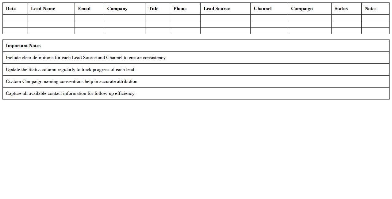 B2B Lead Source Attribution Excel Template