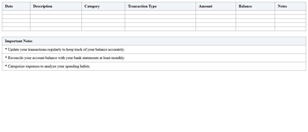 Bank Account Balance and Activity Tracker Excel