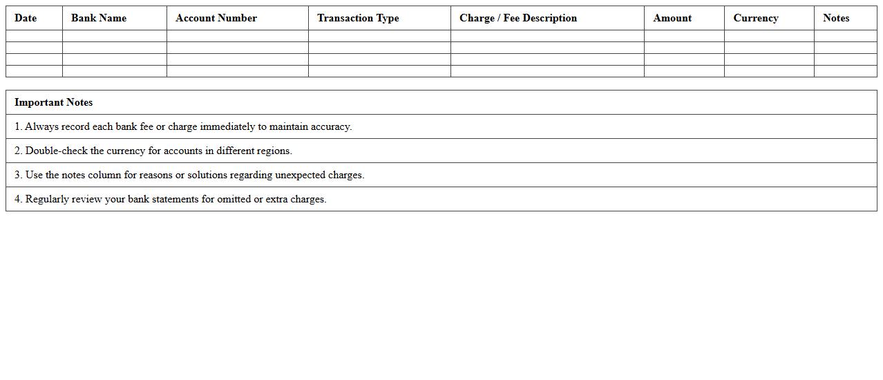 Bank Charges and Fees Tracking Spreadsheet