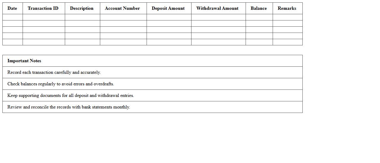 Bank Deposit and Withdrawal Record Template