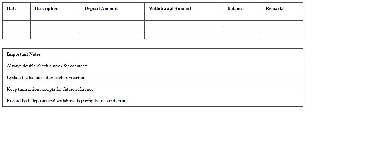 Bank Deposit and Withdrawal Tracker Excel