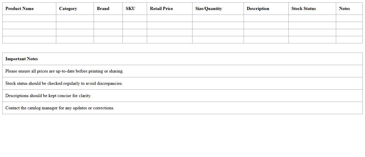 Beauty Products Retail Price Catalog Template