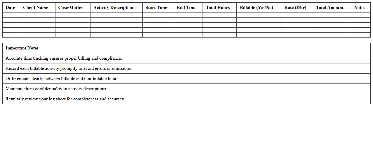 Billable Hours Log Sheet for Solo Lawyers