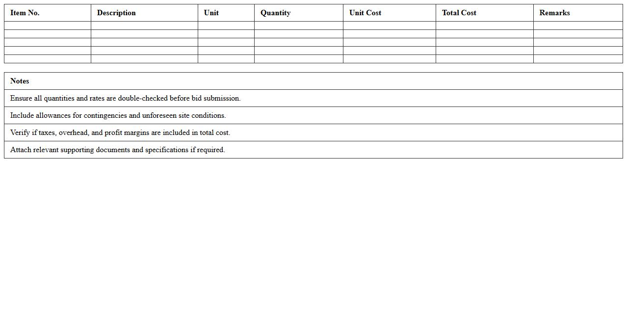 Building Project Bid Calculation Spreadsheet