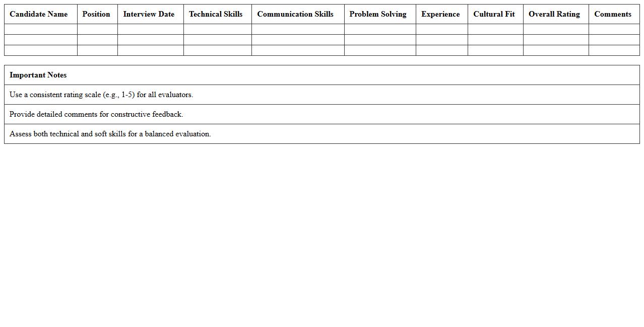 Candidate Evaluation Excel Worksheet