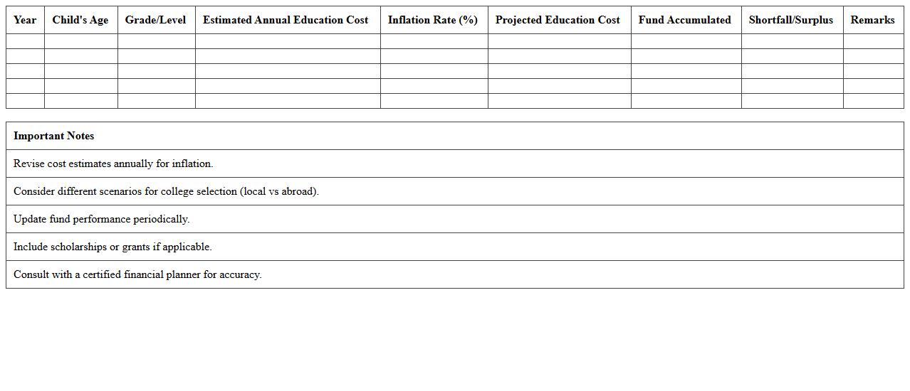 Child Education Fund Planning Excel