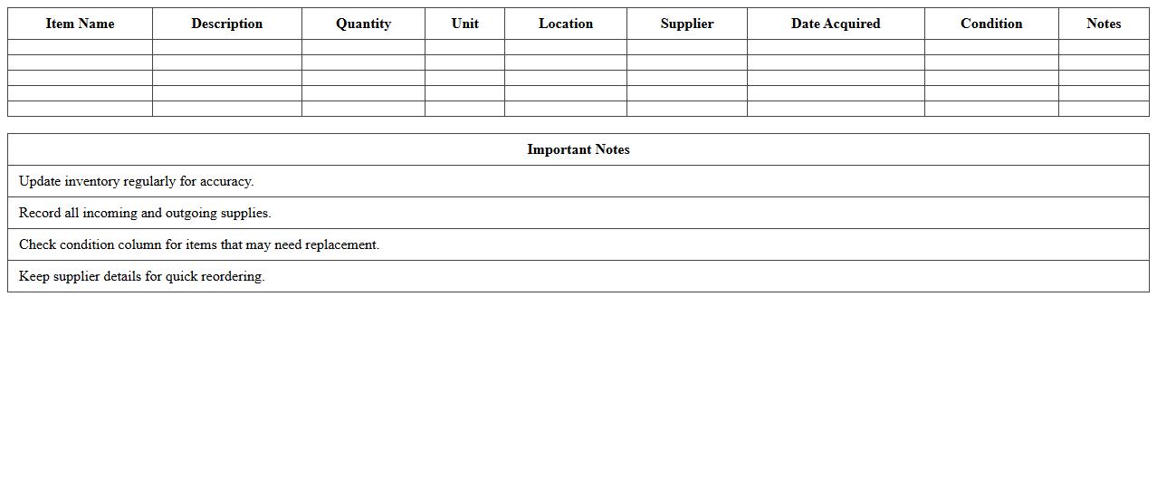 Classroom Supply Inventory Excel Sheet