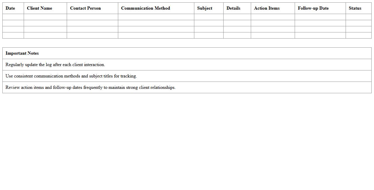 Client Communication Log Excel Spreadsheet