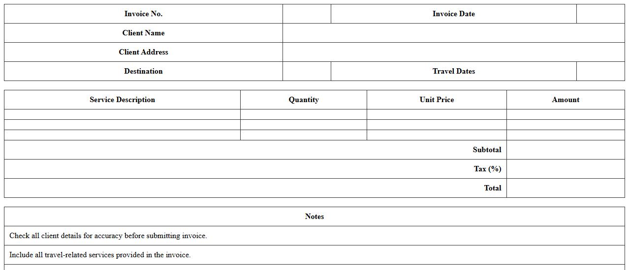 Client Invoice Excel Template for Travel Agencies