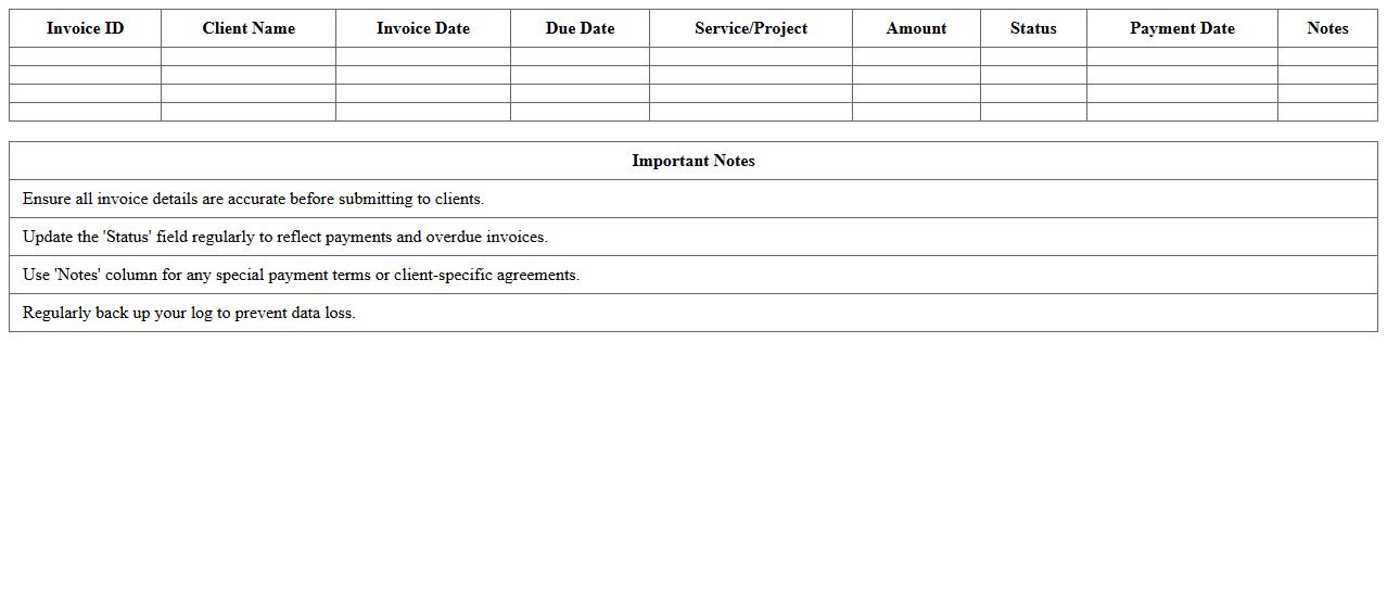 Client Invoice Log Excel Template