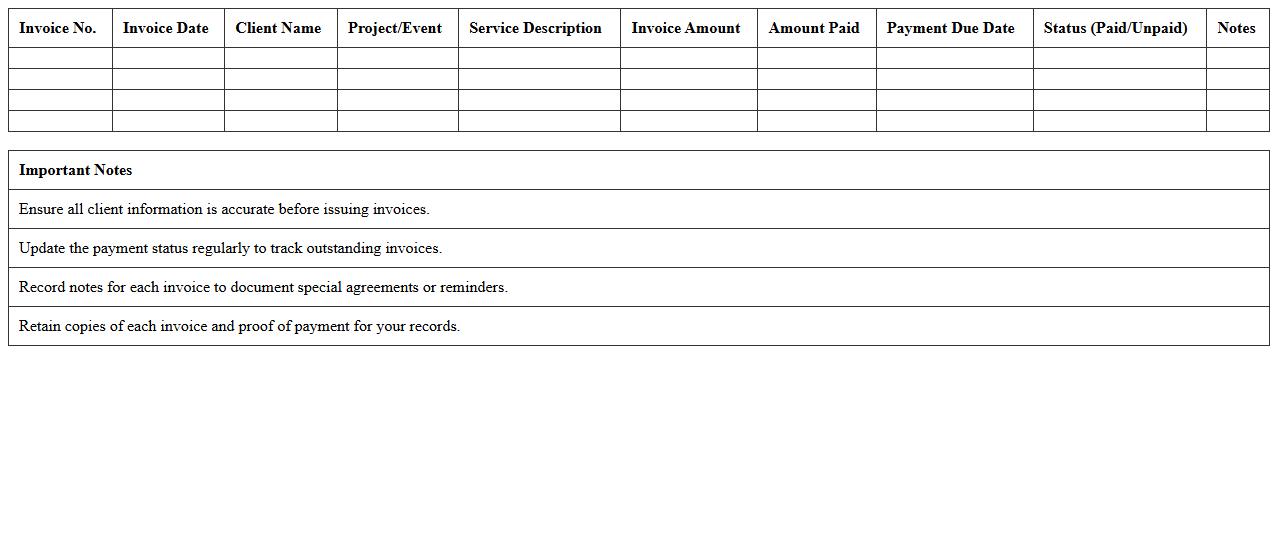Client Invoice Register Template for Photographers