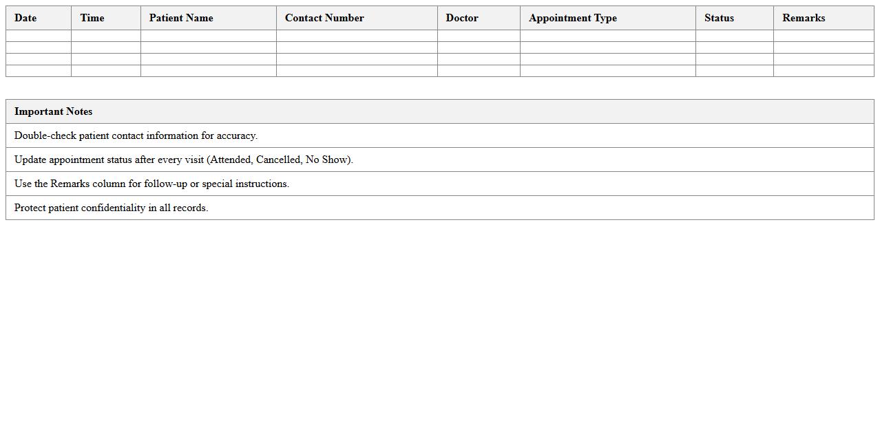 Clinic Outpatient Appointment Organizer Template