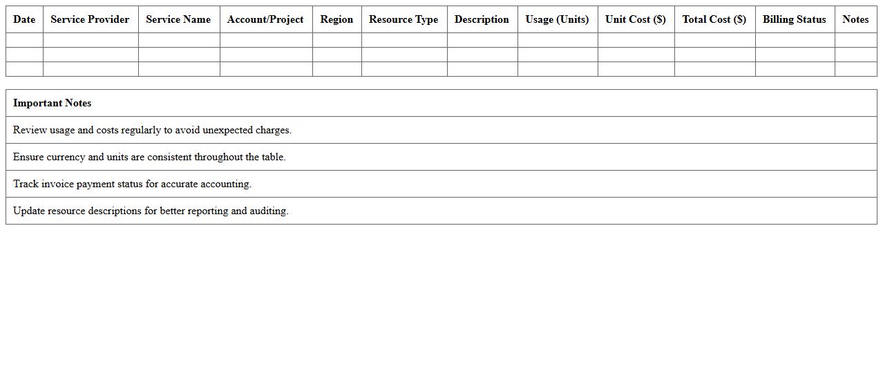 Cloud Services Expense Monitor Excel