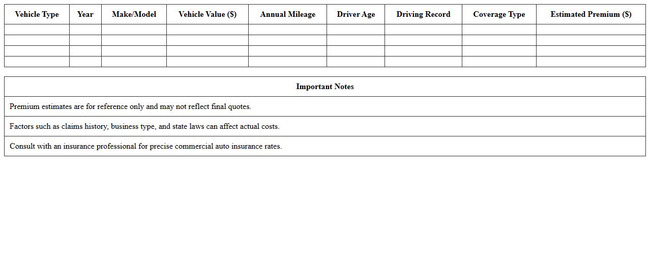 Commercial Auto Insurance Cost Estimator Excel