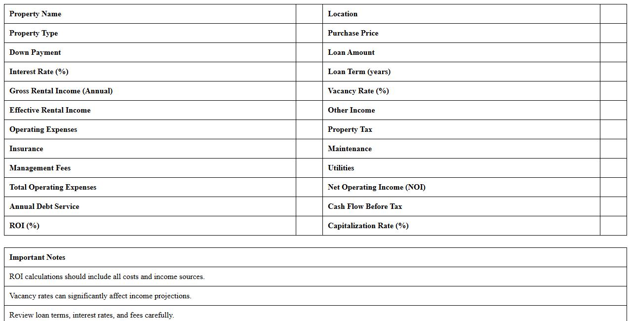 Commercial Property Investment ROI Template