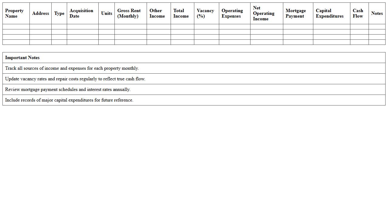 Commercial Property Portfolio Cash Flow Tracking Template