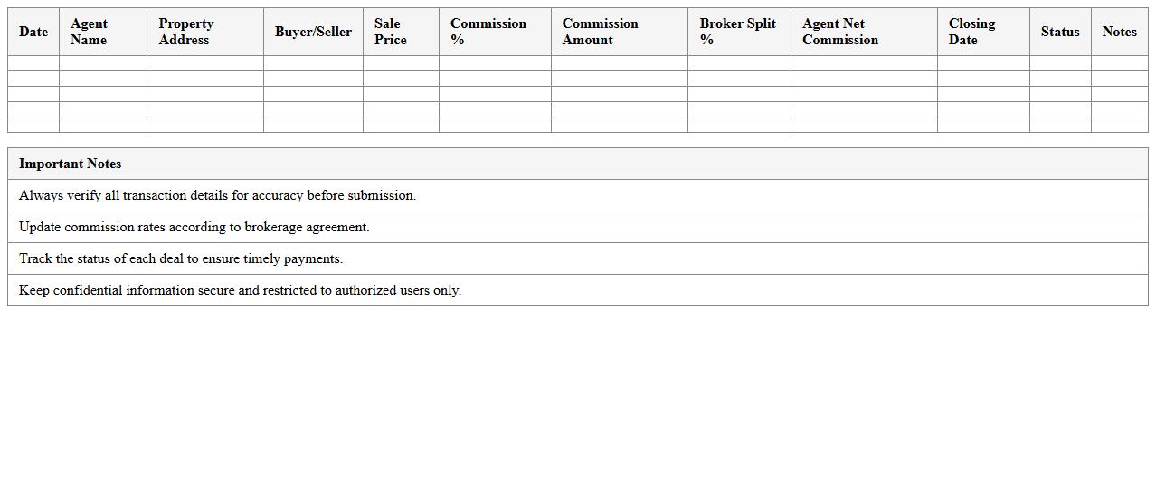 Commission Tracking Spreadsheet for Real Estate Agents
