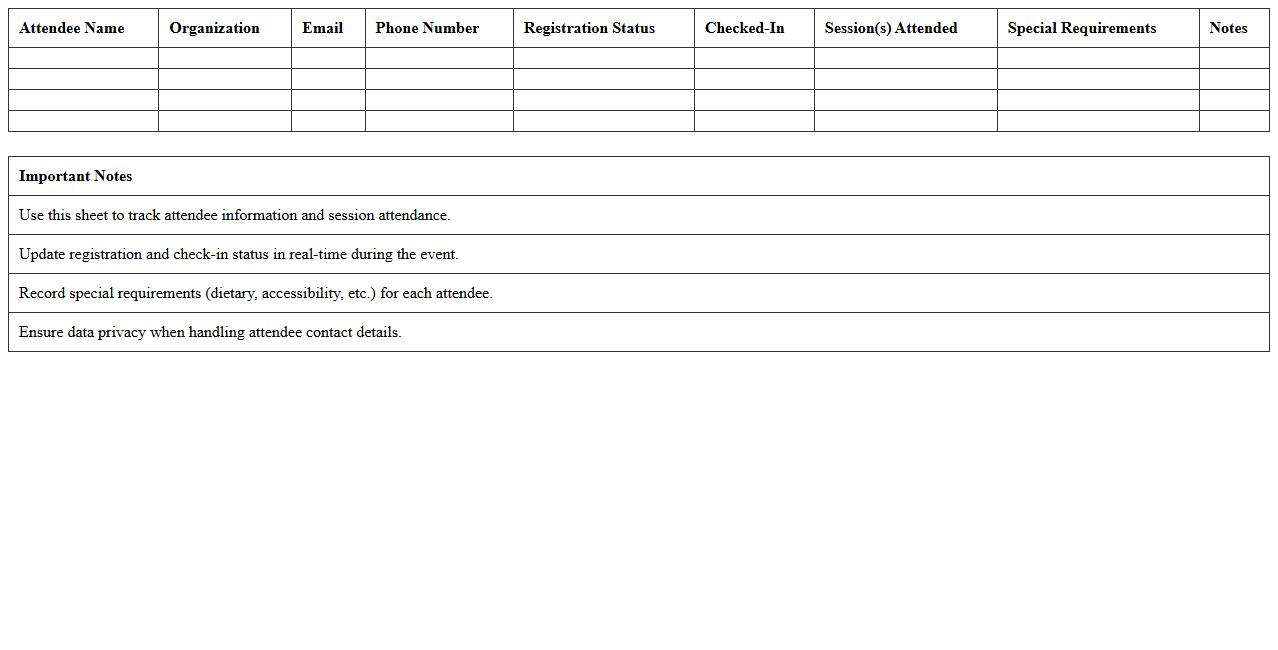 Conference Attendee Tracking Excel Sheet