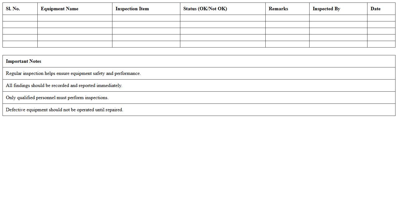 Construction Equipment Inspection Checklist Excel