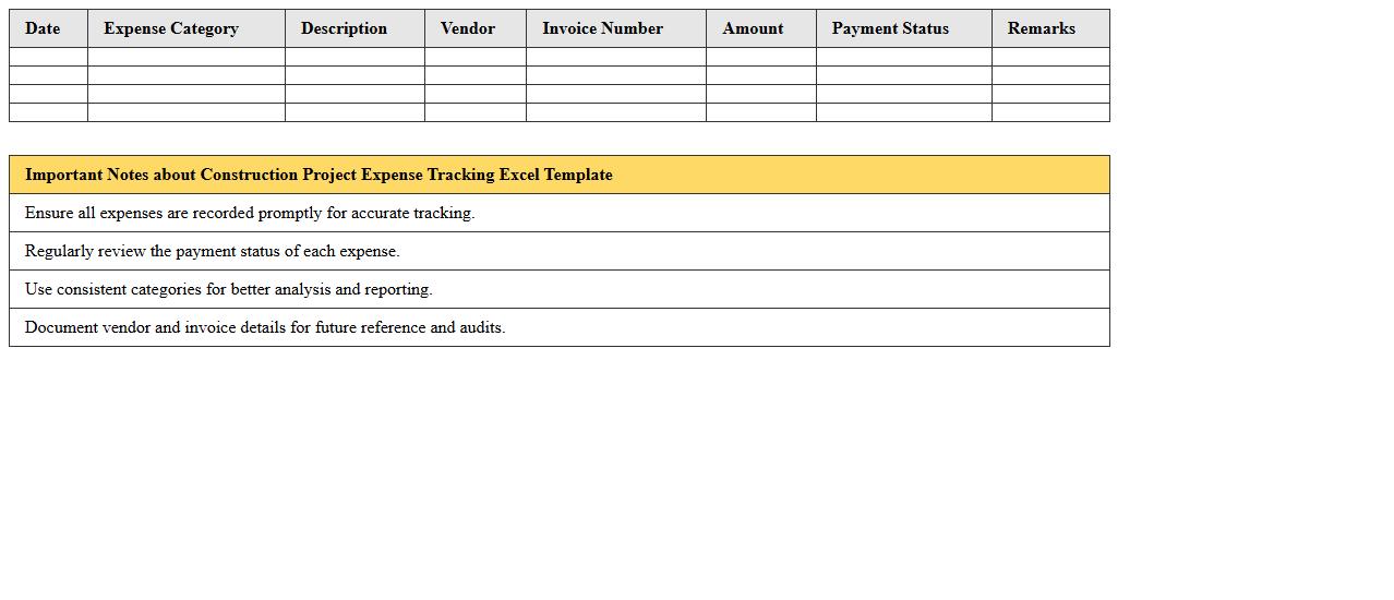 Construction Project Expense Tracking Excel Template