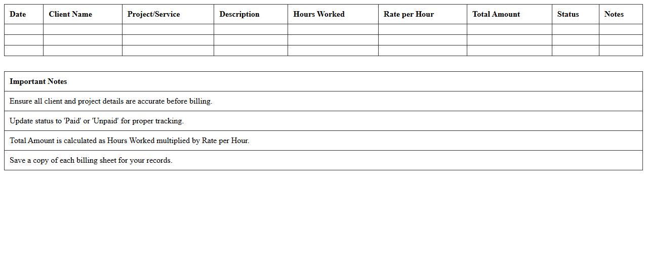 Consulting Services Billing Excel Sheet