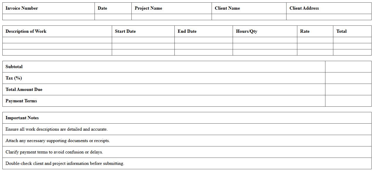 Contract Construction Invoice Excel Template for Freelance Builders