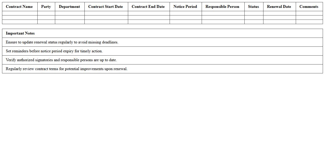 Contract Renewal Schedule Excel Template for Legal Departments