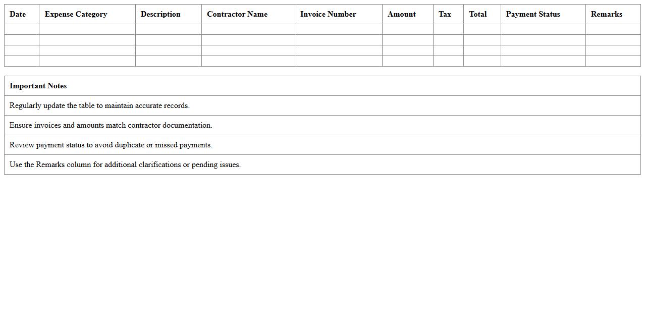 Contractor Expense Monitoring Excel Template